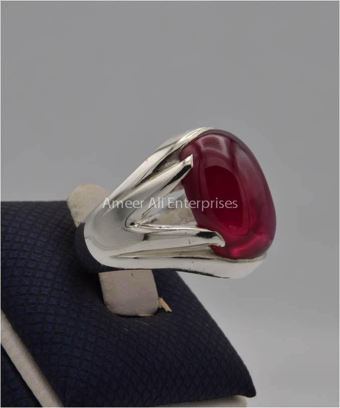 AAE 2207 Chandi Ring 925, Stone: Irani Poota Yaqoot (Anari Yaqoot) - AmeerAliEnterprises