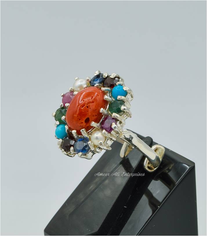 AAE 6277 Chandi Ring 925, Stone: Marjan (Coral)