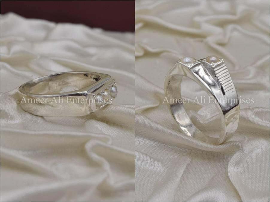 Silver Couple Rings: Pair 30,  Stone: Pearl - AmeerAliEnterprises