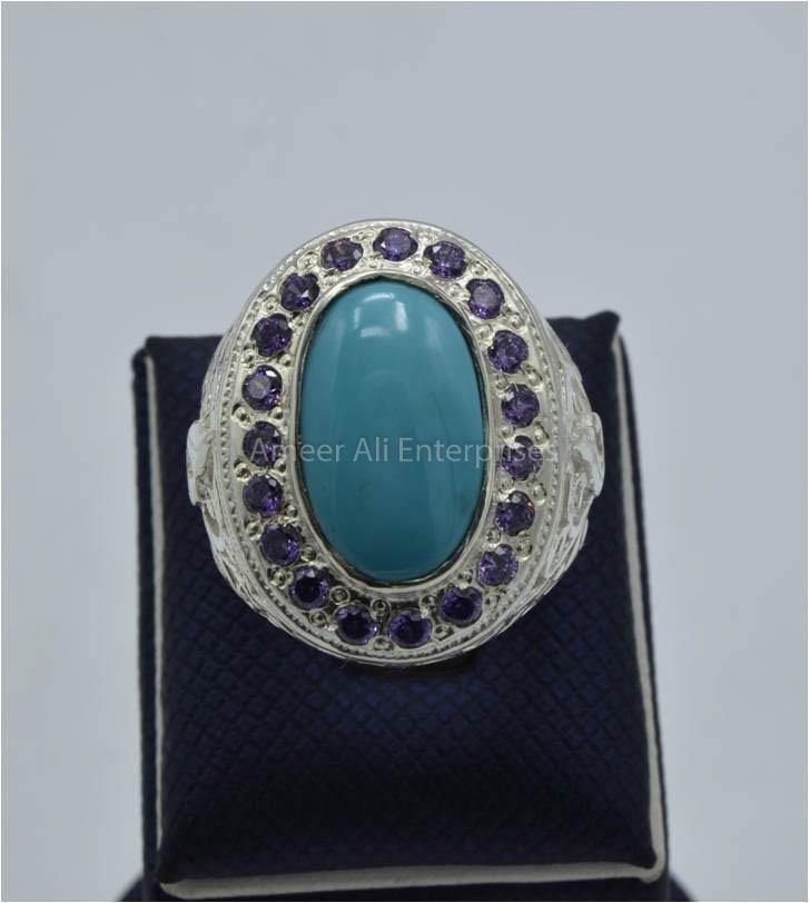 AAE 5854 Chandi Ring 925, Stone: Feroza - AmeerAliEnterprises