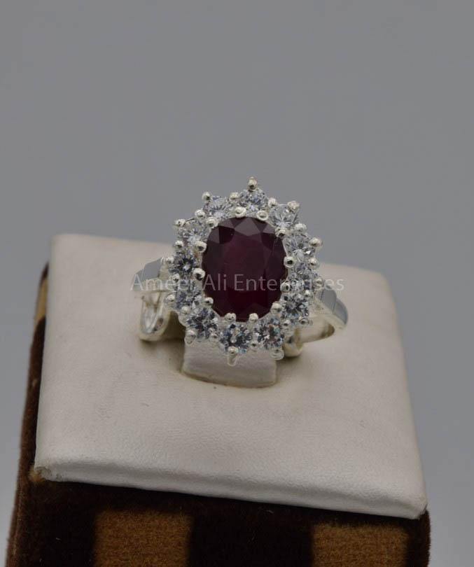 AAE 7570 Chandi Ring 925, Stone: Yaqoot Ruby - AmeerAliEnterprises