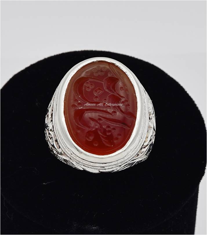 AAE 6569 Chandi Ring 925, Stone: Irani Aqeeq Engraved