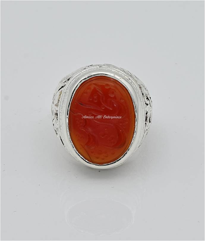 AAE 6569 Chandi Ring 925, Stone: Irani Aqeeq Engraved