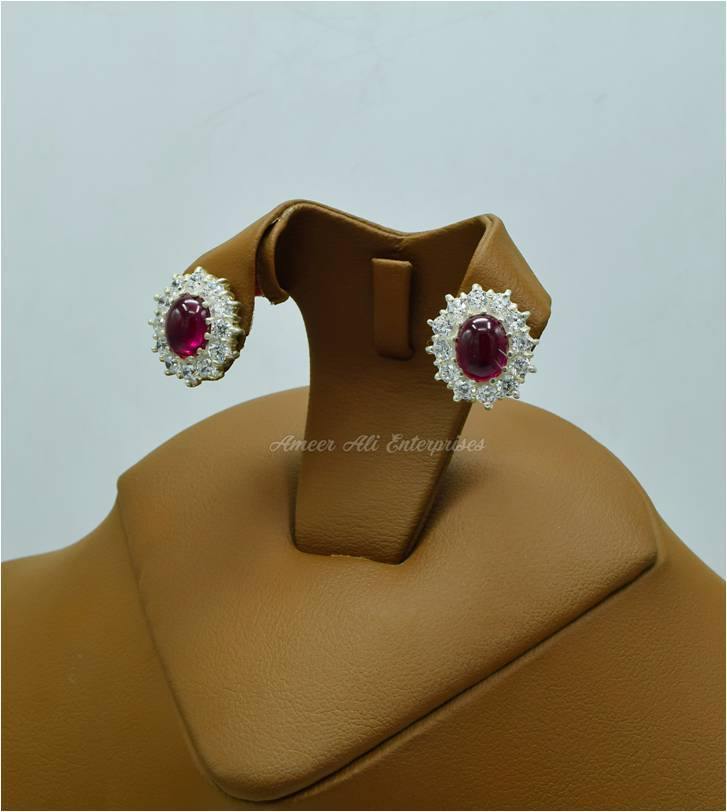 AAE 5769 Chandi Earrings 925, Stone: Irani Pota Yaqoot - AmeerAliEnterprises