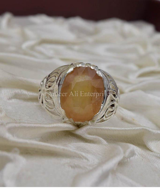 AAE 0319 Chandi Ring 925, Stone: Yellow Sapphire (Pukhraj) - AmeerAliEnterprises