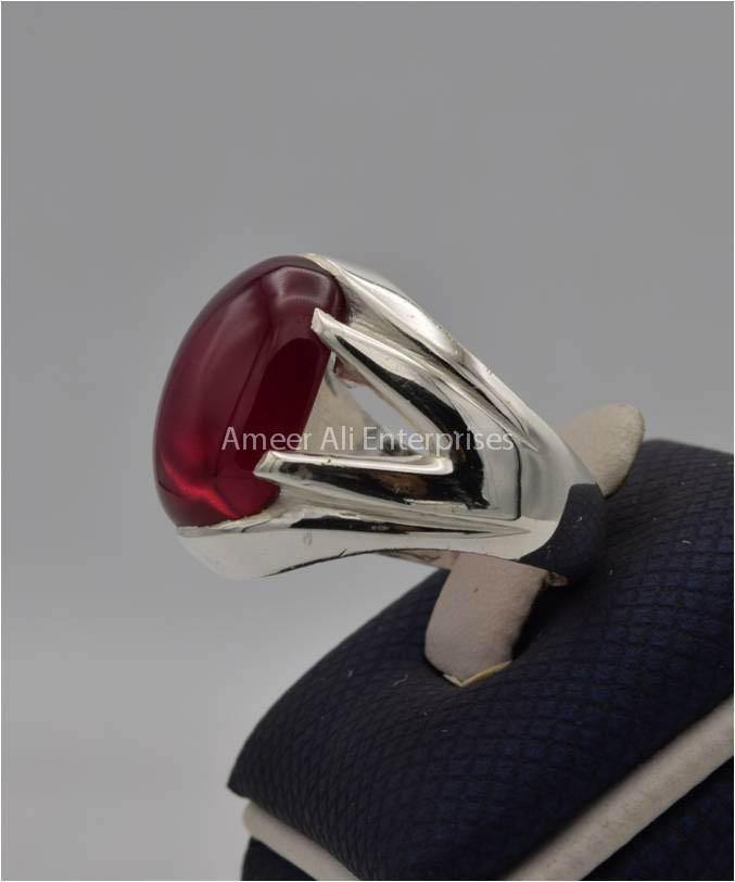 AAE 2207 Chandi Ring 925, Stone: Irani Poota Yaqoot (Anari Yaqoot) - AmeerAliEnterprises