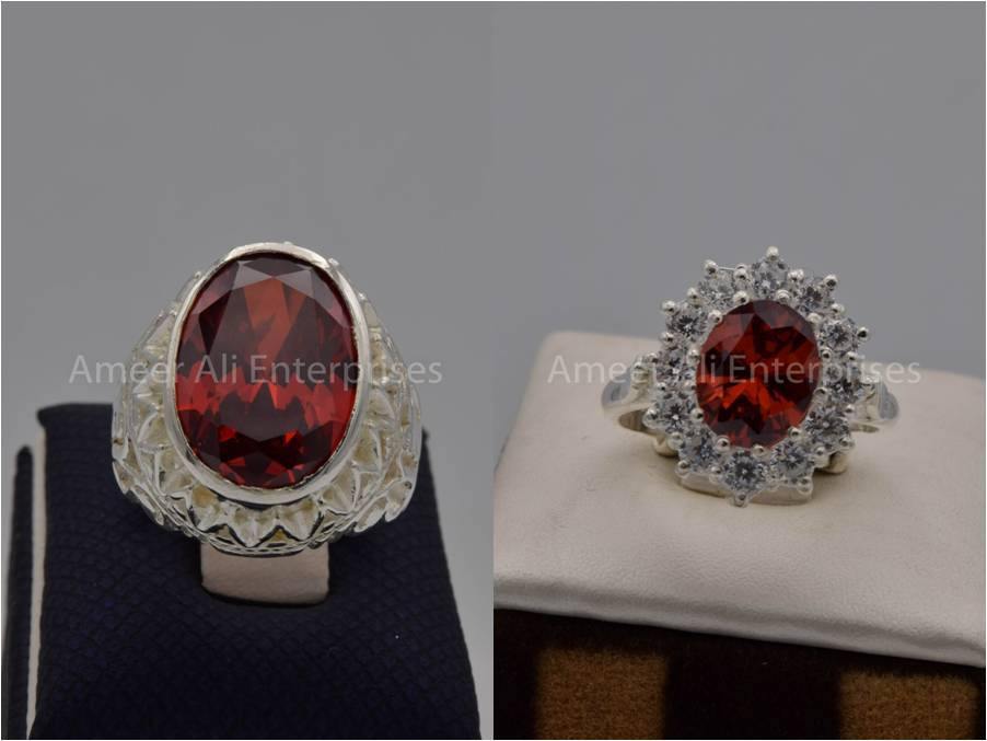 Silver Couple Rings: Pair 49,  Stone: Zircon - AmeerAliEnterprises