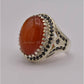 AAE 4372 Chandi Ring 925, Stone: Red Aqeeq - AmeerAliEnterprises