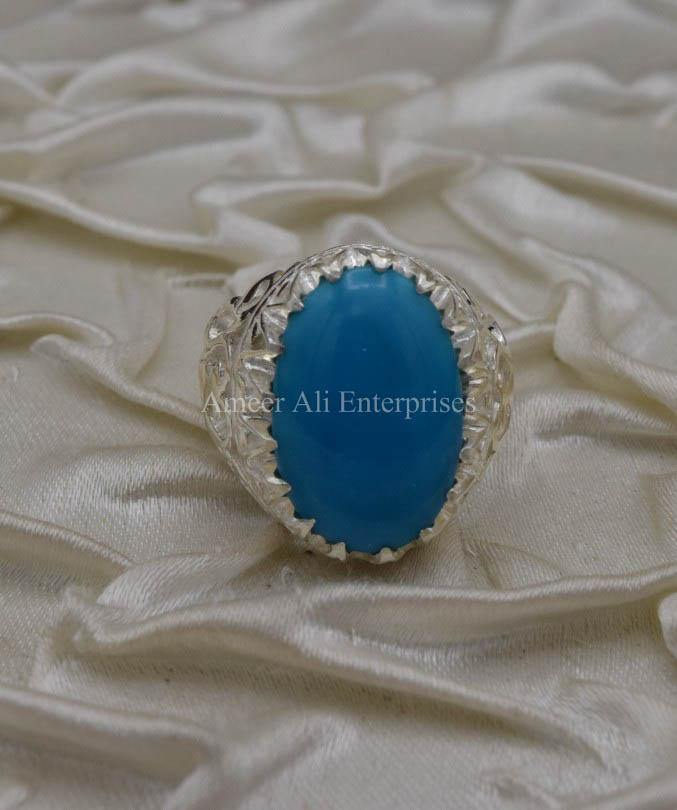 AAE 1909 Chandi Ring 925, Stone: Feroza (Turquoise) - AmeerAliEnterprises