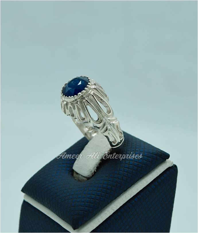 AAE 3633 Chandi Ring 925, Stone: Blue Sapphire (Neelam)