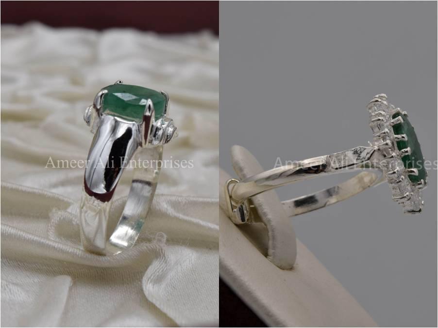 Silver Couple Rings: Pair 7, Stone: Emerald - AmeerAliEnterprises