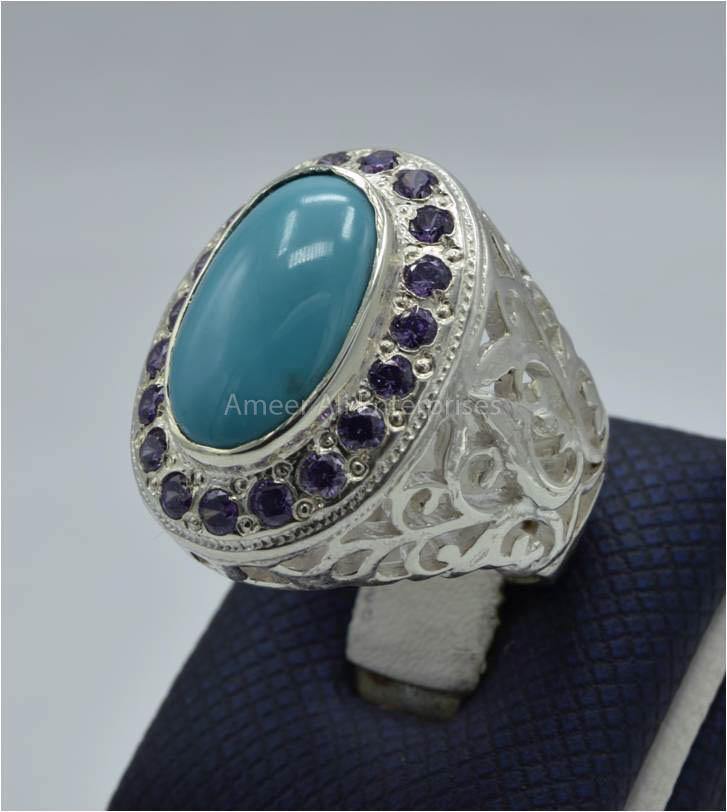 AAE 5854 Chandi Ring 925, Stone: Feroza - AmeerAliEnterprises