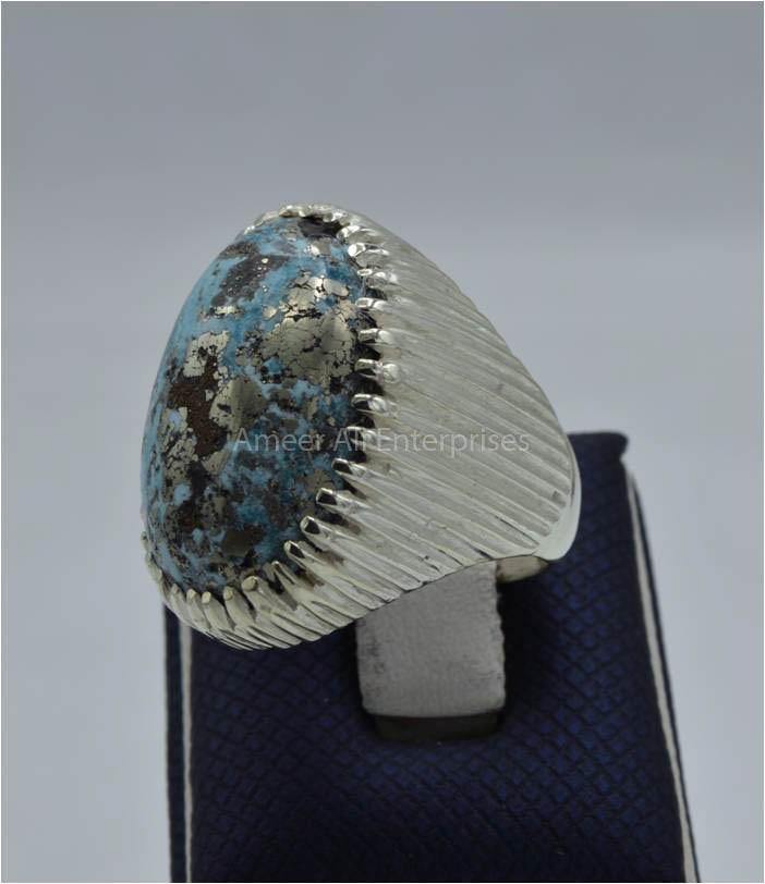 AAE 5822 Chandi Ring 925, Stone: Shajri Feroza - AmeerAliEnterprises