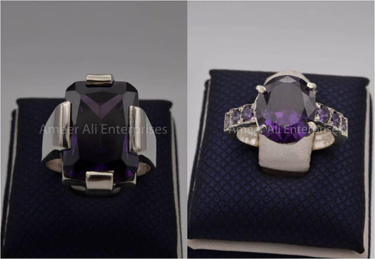 Silver Couple Rings: Pair 77,  Stone: Zircon - AmeerAliEnterprises