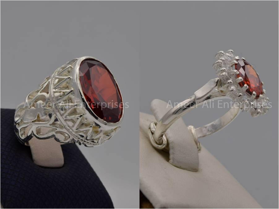 Silver Couple Rings: Pair 49,  Stone: Zircon - AmeerAliEnterprises