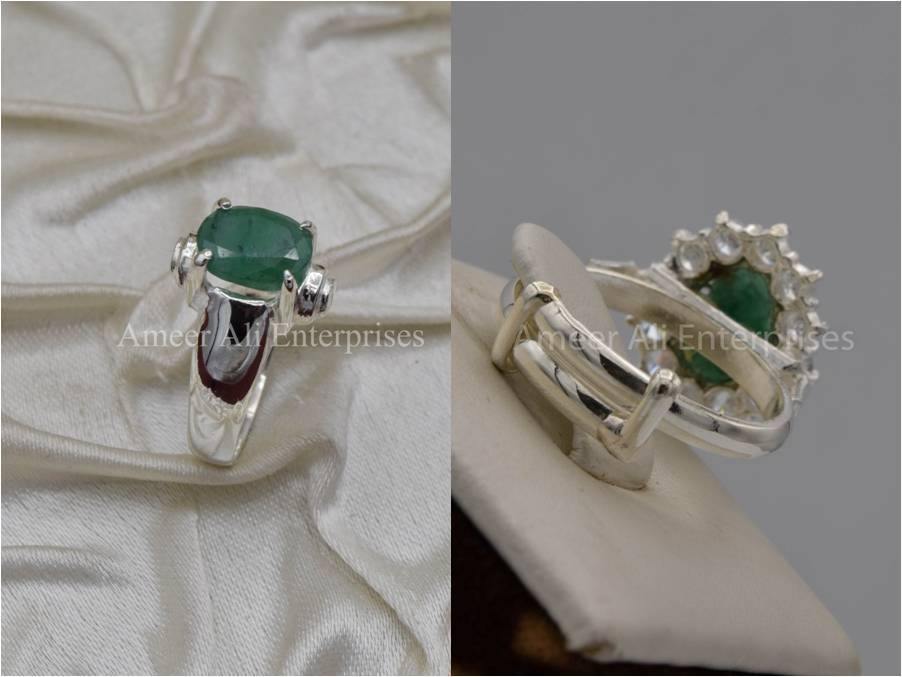 Silver Couple Rings: Pair 7, Stone: Emerald - AmeerAliEnterprises
