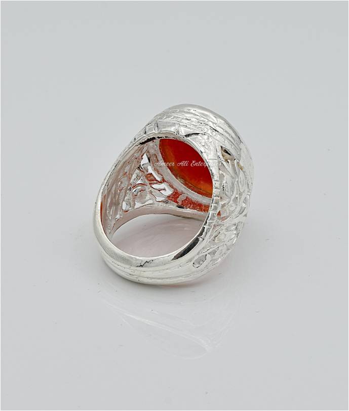 AAE 6569 Chandi Ring 925, Stone: Irani Aqeeq Engraved