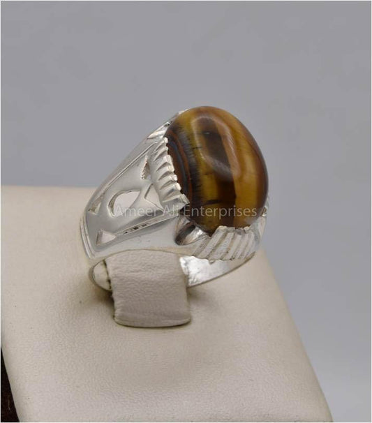 AAE 5571 Chandi Ring 925, Stone: Tiger's Eye - AmeerAliEnterprises