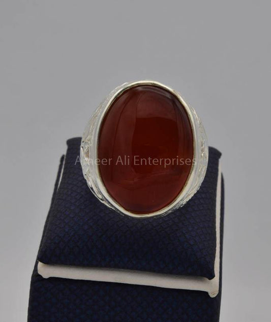 AAE 9108 Chandi Ring 925, Stone: Yamni Aqeeq - AmeerAliEnterprises