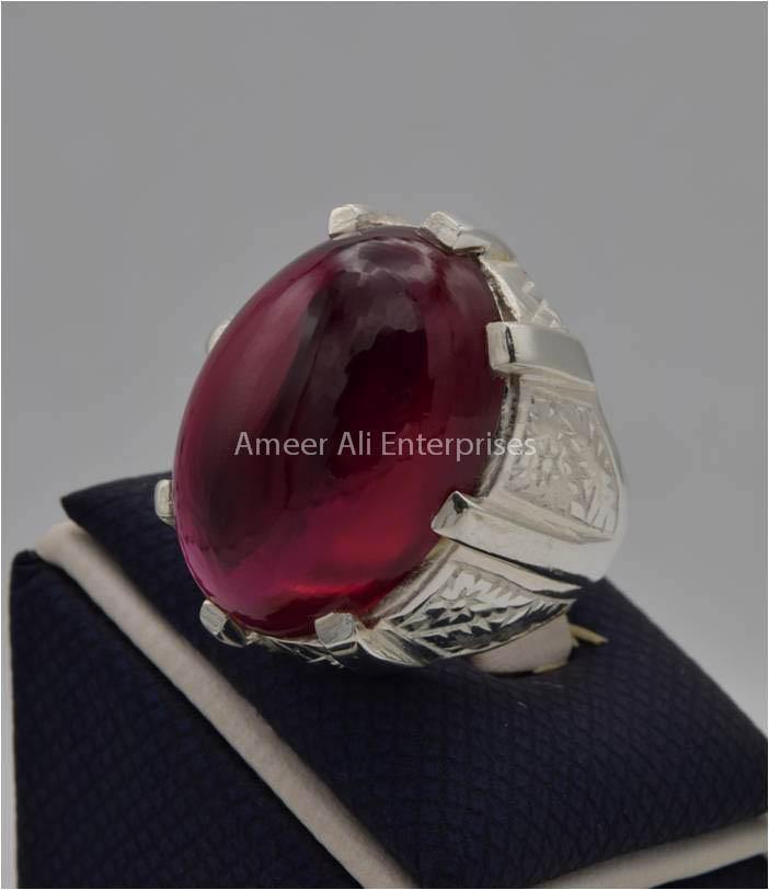 AAE 2208 Chandi Ring 925, Stone: Irani Poota Yaqoot (Anari Yaqoot) - AmeerAliEnterprises