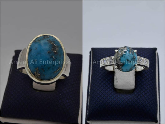 Silver Couple Rings: Pair 136,  Stone: Shajri Feroza - AmeerAliEnterprises