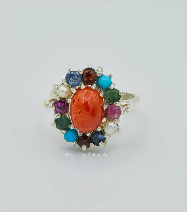 AAE 6277 Chandi Ring 925, Stone: Marjan (Coral)