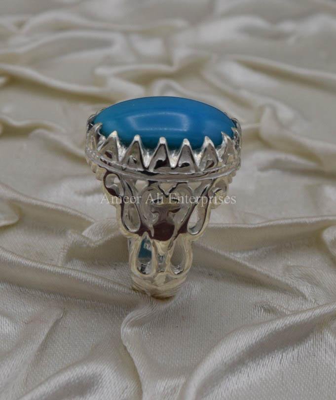 AAE 1909 Chandi Ring 925, Stone: Feroza (Turquoise) - AmeerAliEnterprises