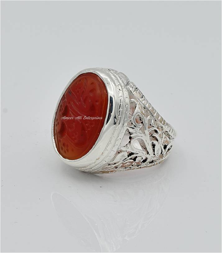 AAE 6569 Chandi Ring 925, Stone: Irani Aqeeq Engraved