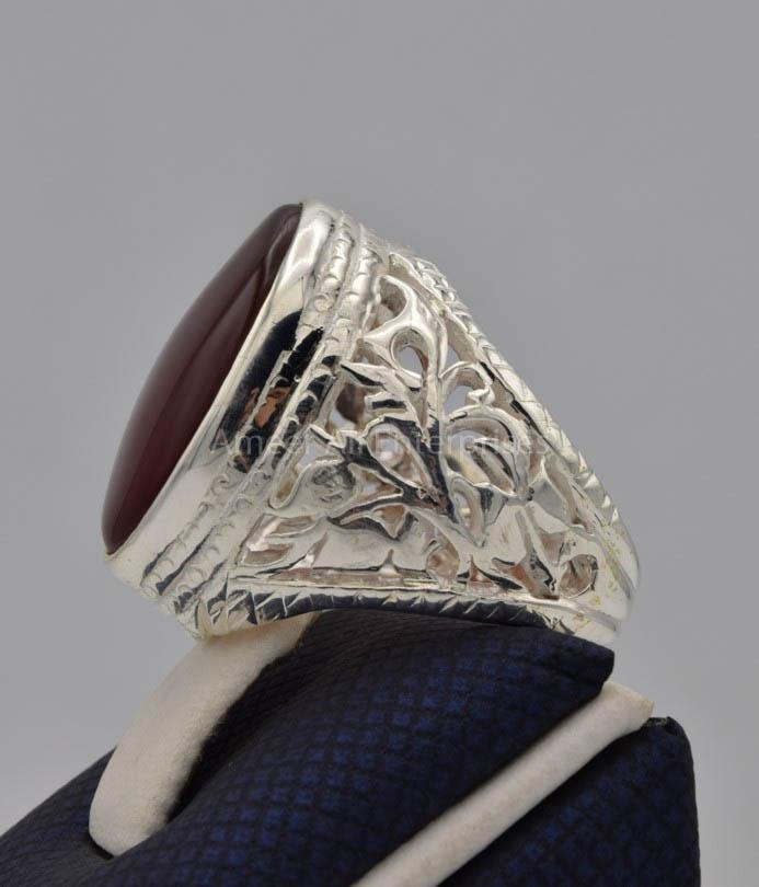 AAE 9108 Chandi Ring 925, Stone: Yamni Aqeeq - AmeerAliEnterprises