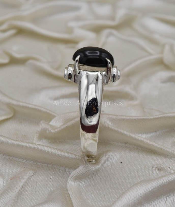 AAE 0330 Chandi Ring 925, Stone Opal (Black) - AmeerAliEnterprises