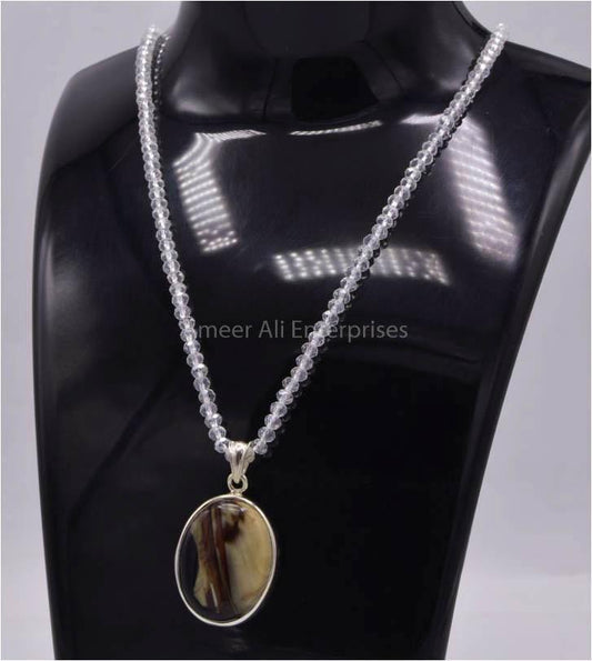 AAE 5836 Chandi Pendant 925, Stone: Sulemani Aqeeq - AmeerAliEnterprises