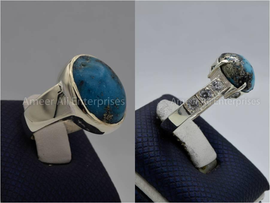 Silver Couple Rings: Pair 136,  Stone: Shajri Feroza - AmeerAliEnterprises