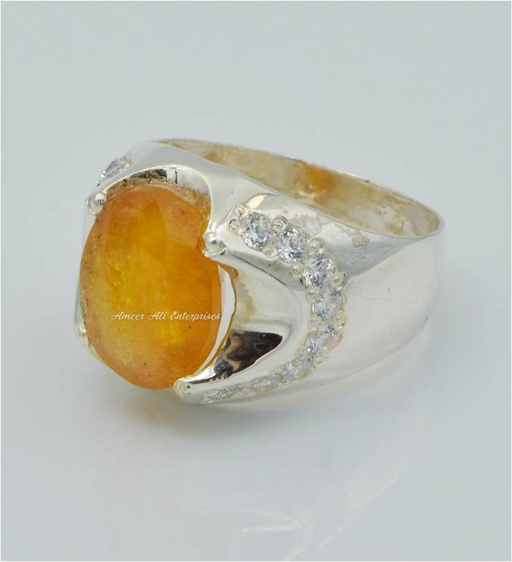 AAE 6243 Chandi Ring 925, Stone: Pukhraj