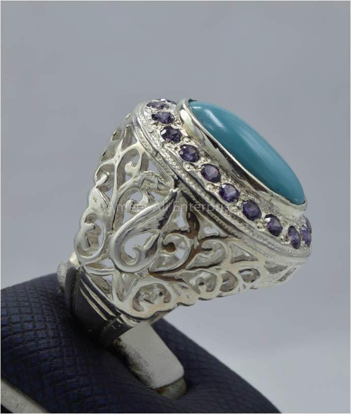 AAE 5854 Chandi Ring 925, Stone: Feroza - AmeerAliEnterprises