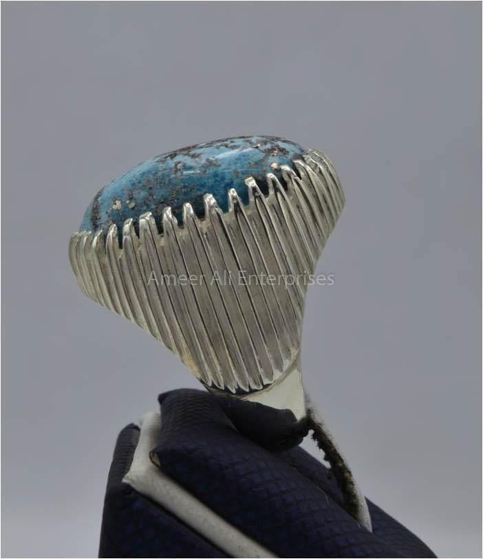 AAE 5822 Chandi Ring 925, Stone: Shajri Feroza - AmeerAliEnterprises