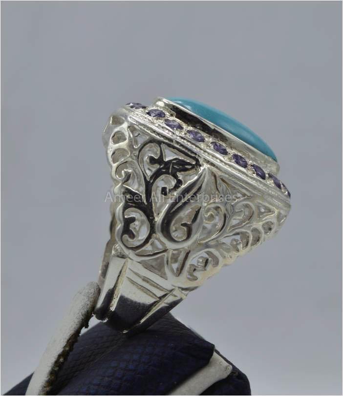 AAE 5854 Chandi Ring 925, Stone: Feroza - AmeerAliEnterprises