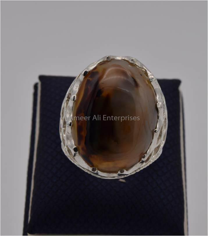 AAE 2314 Chandi Ring 925, Stone: Sulemani Aqeeq - AmeerAliEnterprises
