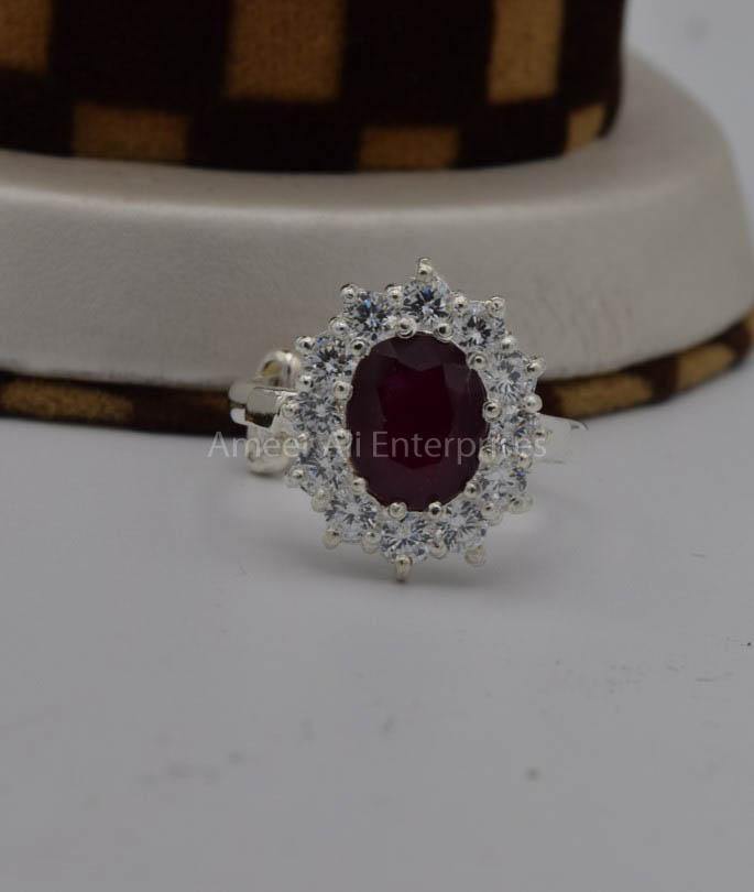 AAE 7570 Chandi Ring 925, Stone: Yaqoot Ruby - AmeerAliEnterprises
