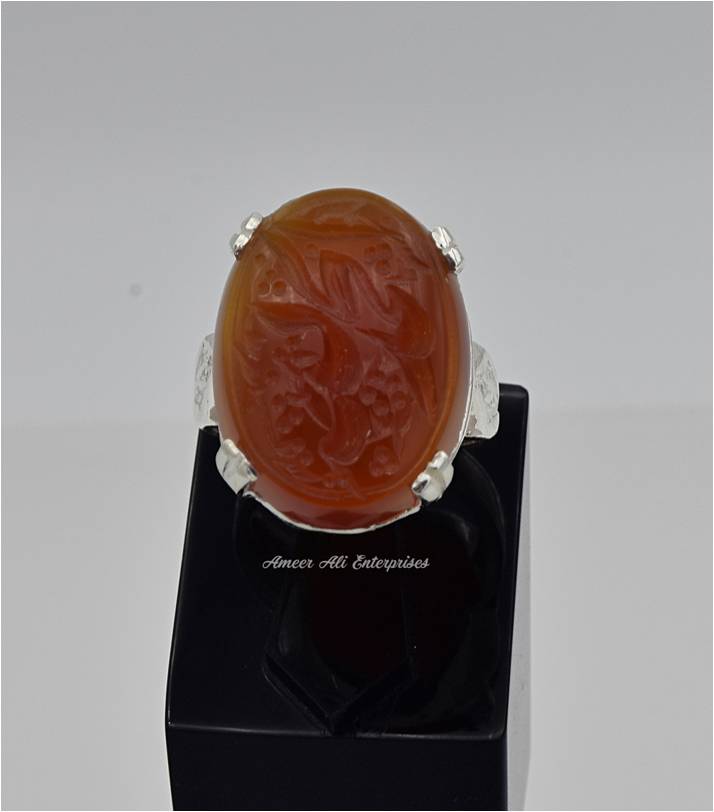 AAE 6562 Chandi Ring 925, Stone: Irani Aqeeq Engraved