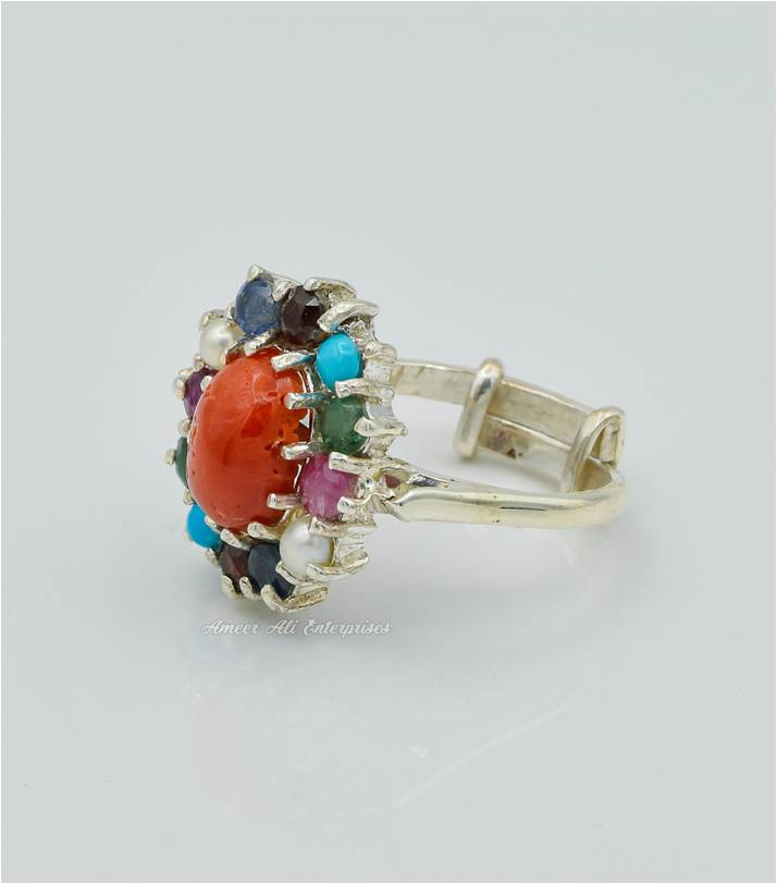 AAE 6277 Chandi Ring 925, Stone: Marjan (Coral)