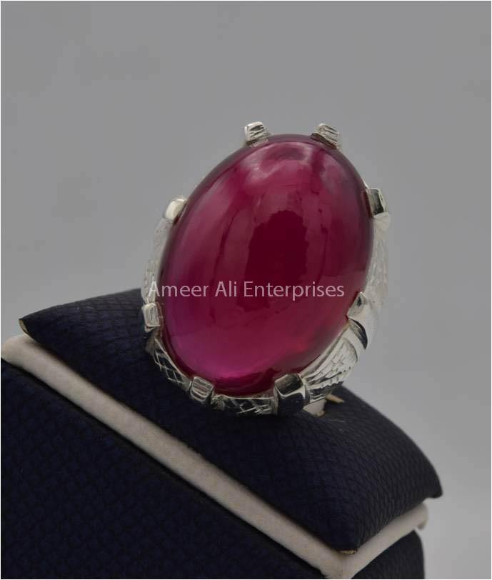 AAE 2208 Chandi Ring 925, Stone: Irani Poota Yaqoot (Anari Yaqoot) - AmeerAliEnterprises