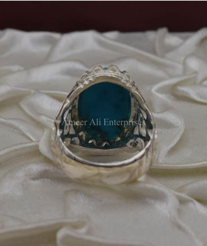 AAE 1909 Chandi Ring 925, Stone: Feroza (Turquoise) - AmeerAliEnterprises
