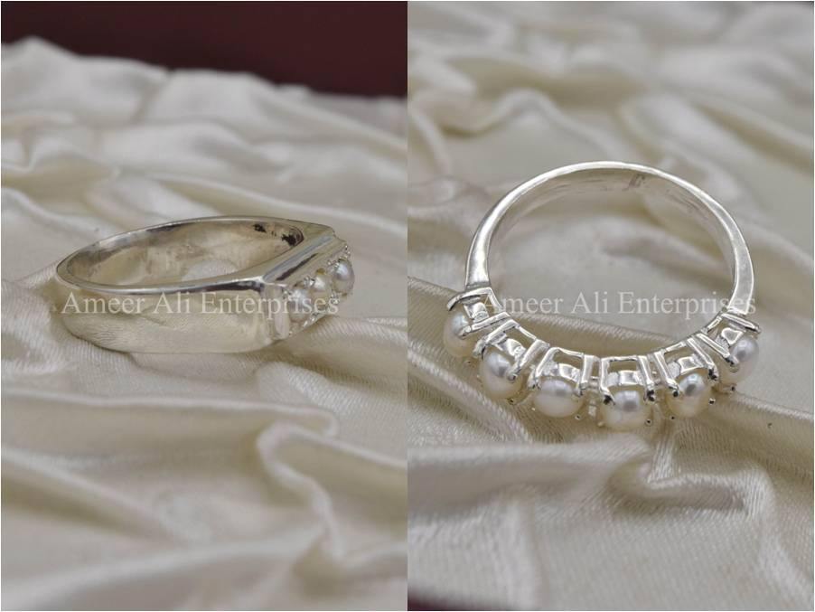 Silver Couple Rings: Pair 29,  Stone: Pearl - AmeerAliEnterprises