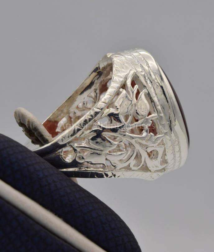 AAE 9108 Chandi Ring 925, Stone: Yamni Aqeeq - AmeerAliEnterprises