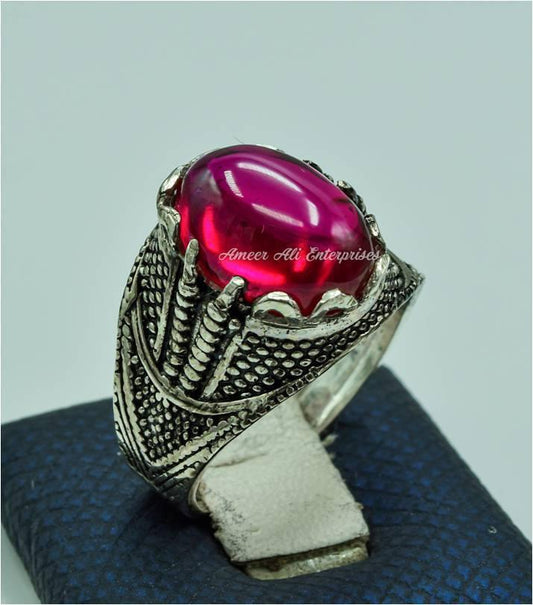 AAE 6773 CHANDI RING 925, STONE: IRANI POOTA YAQOOT (ANARI YAQOOT) - AmeerAliEnterprises