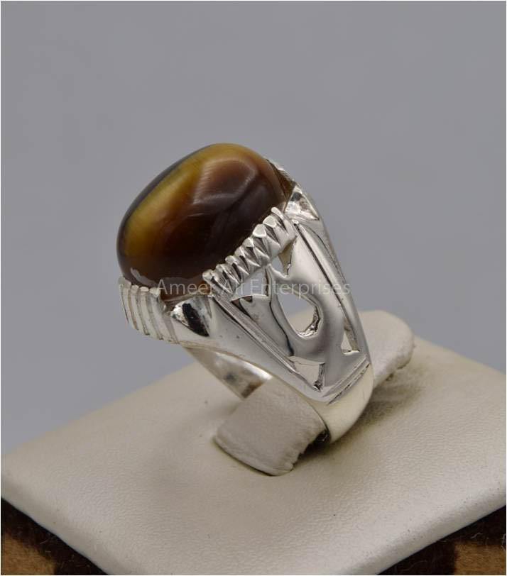 AAE 5571 Chandi Ring 925, Stone: Tiger's Eye - AmeerAliEnterprises