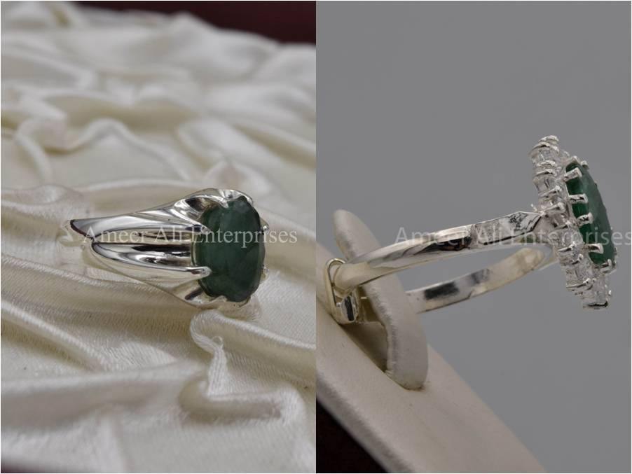 Silver Couple Rings: Pair 8,  Stone: Emerald - AmeerAliEnterprises
