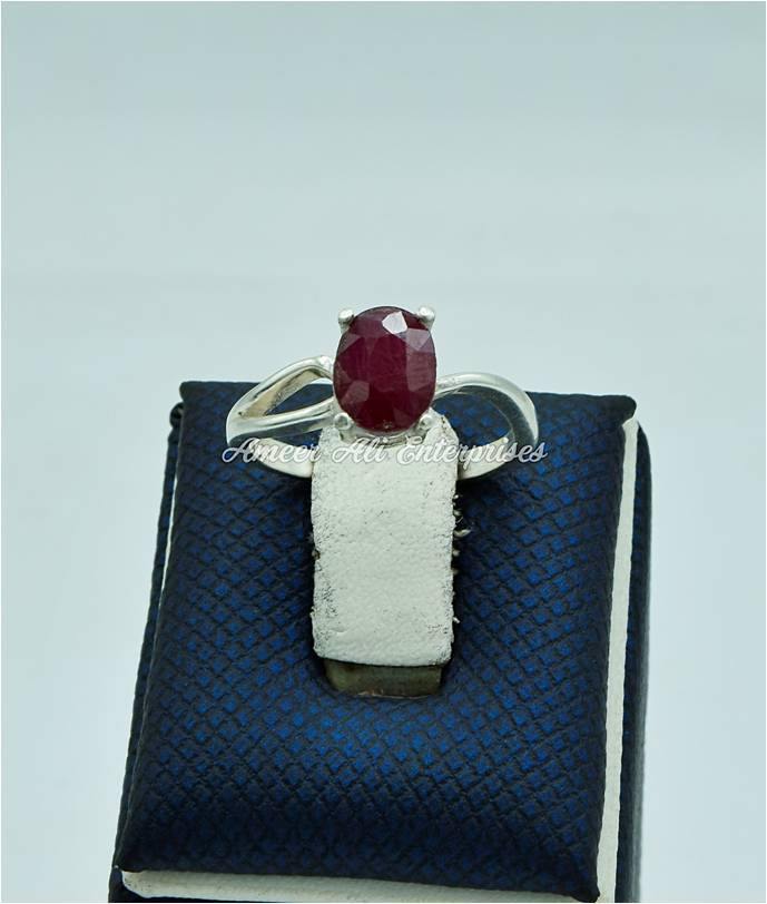 AAE 6199 Chandi Ring 925, Stone: Ruby - AmeerAliEnterprises