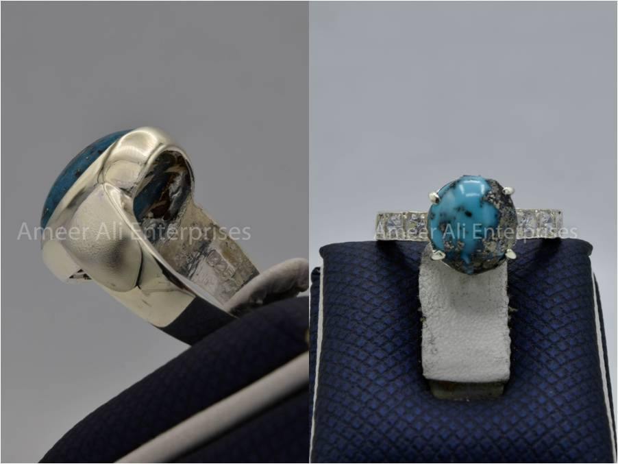 Silver Couple Rings: Pair 136,  Stone: Shajri Feroza - AmeerAliEnterprises