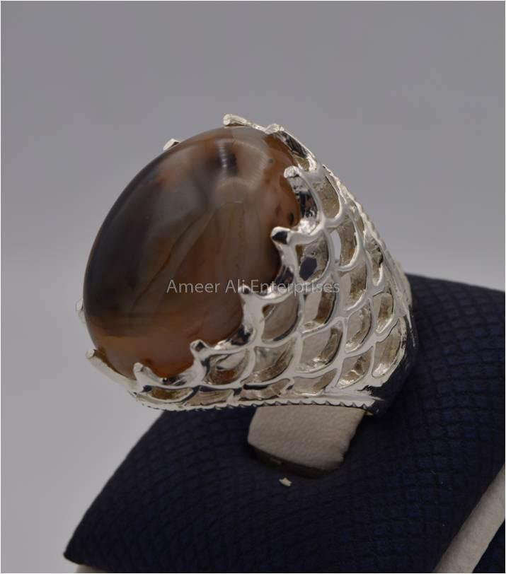 AAE 2314 Chandi Ring 925, Stone: Sulemani Aqeeq - AmeerAliEnterprises